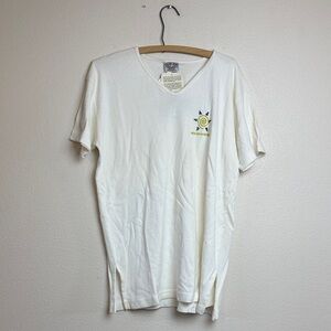 Ron Jon White V-Neck Tee with Yellow Graphic Vintage